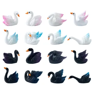 Set di 16 statuette di cigni in miniatura per fate da giardino e micro paesaggi fai-da-te