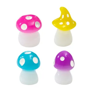 Luminous mini mushroom resin ornaments set in four colors for DIY micro landscape gardens