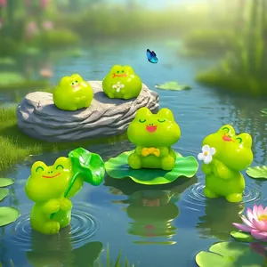Miniatur Frosch Figur Aus Harz Mikrolandschaft Dekoration Süßer Cartoon Frosch Mit Lotosblatt Blume DIY Garten Zubehör Schreibtisch Ornament