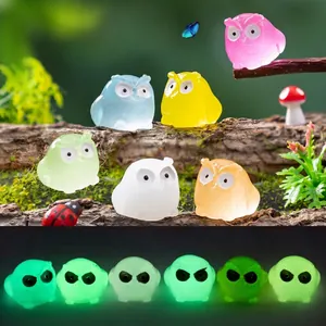 Mini Glow In The Dark Owl Figurine Resin Luminous Miniature Owl Statue For Micro Landscape Fairy Garden DIY Decor Desk Ornament Accessories