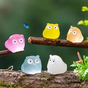 Colorful luminous miniature owl figurines for fairy garden micro landscape DIY decor