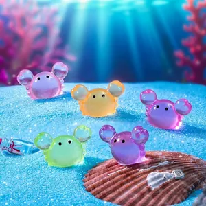 Set of 5 colorful luminous mini crab figurines for aquarium or micro landscape decor