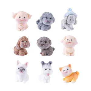 Assorted set of nine cute flocked miniature puppy dog figurines for DIY keychain charms