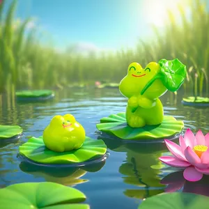 Süße grüne Froschfiguren auf Seerosenblättern für Teich- und Garten-Mikrolandschaften