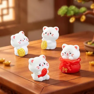 Set of 4 cute miniature white fortune cat figurines for micro-landscape desk decoration