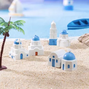 Ensemble de bâtiments méditerranéens miniatures en résine pour décor de micro-paysage