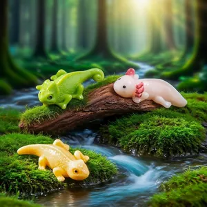 Realistic miniature axolotl and lizard figurines for DIY micro-landscape forest decor