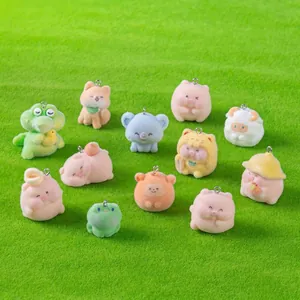 Niedliche beflockte Mini-Tierfiguren für DIY-Schlüsselanhänger und Taschenanhänger Zubehör