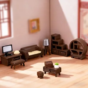 Complete miniature wooden dollhouse furniture set for creative DIY micro landscape decoration