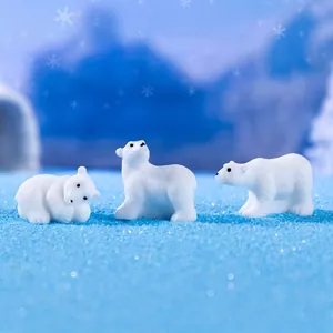 Set of three miniature polar bear figurines for DIY snow globe landscape decorations