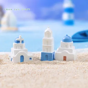 Lot de 3 miniatures de bâtiments méditerranéens en résine pour micro-paysage DIY