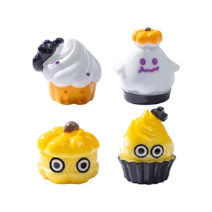 Cute Halloween miniature dessert figurines including pumpkin and ghost for DIY micro landscape