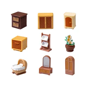 Set of 9 creative miniature rattan dollhouse furniture accessories for DIY decoration