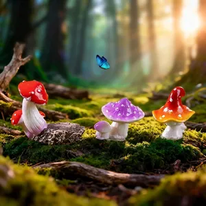 Set di funghi realistici in resina per micro-paesaggi di muschio e giardini delle fate.
