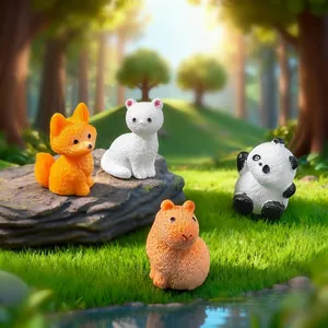 Realistic Micro Landscape Mini Animal Figurines Capybara Fox Panda Cat Resin Ornament DIY Fairy Garden Decoration Desktop Accessory