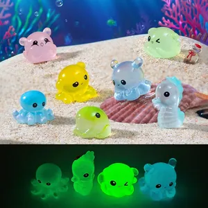Leuchtende Meerestiere Harz Miniaturen Kreative Glow In The Dark Seepferdchen Oktopus Frosch Mikro Landschaft Aquarium Deko DIY Zubehör