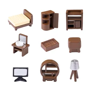 9-piece miniature brown dollhouse furniture set for DIY micro landscape decorations