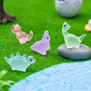 Miniature luminous resin dinosaur figurines set for DIY micro landscape and garden decor