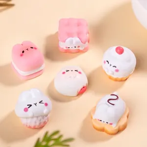 Set of cute pink rabbit dessert miniature figurines for DIY crafts and decoration