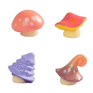 Set of 4 colorful miniature mushroom figurines for moss micro landscape DIY garden decor