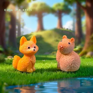 Exquisite miniature realistic capybara and fox figurines for DIY micro-landscape decor