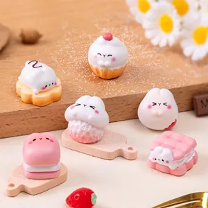 Cute pink bunny dessert miniature resin figurines for DIY crafts and micro landscape