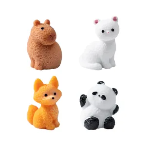 Set of 4 miniature animal figurines including capybara, fox, cat, and panda for DIY decor.