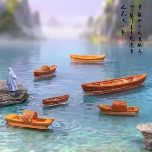 Miniature Resin Chinese Awning Boat Bamboo Raft Figurine For Aquarium Landscaping DIY Terrarium Zen Garden Ornaments