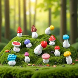 Cute Resin Miniature Mushroom Ornaments for Fairy Garden Accessories Micro Landscape DIY Crafts Desktop Decor Resin Figurine