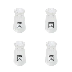 Set of 4 miniature translucent white crystal vases for dollhouse micro landscape decor