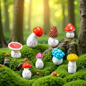 Collection of cute assorted mushroom miniatures for DIY moss micro landscape decoration