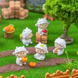 Set of 5 cute miniature farm sheep figurines for DIY micro landscape autumn decor