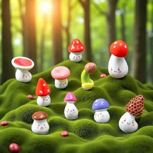 Cute miniature colorful mushroom figurines with faces for DIY moss landscape decor