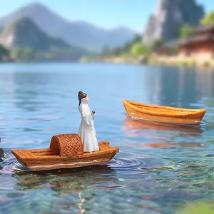 Miniature traditional Chinese boat and figure for terrarium landscaping and aquarium decor