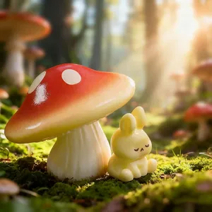 Creative miniature cartoon mushroom and bunny figurines for moss micro-landscape garden decor