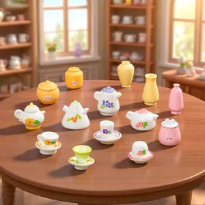 Set da Tè in Miniatura in Resina Accessori per Casa delle Bambole Teiera Barattolo Piatto Tazza Simulati Per Decorazioni Scrivania