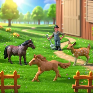 Figurines d'Animaux de Ferme Miniatures en PVC Simulation Cheval Licorne Cerf Modèle Fermier pour Micro Paysage DIY Décor Jardin