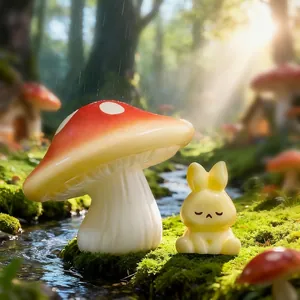 Miniature resin mushroom and bunny figurines for DIY fairy garden and desktop decor