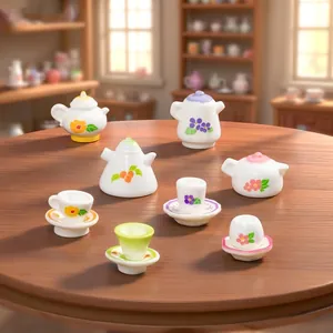 Set da tè in miniatura con fiori per casa delle bambole e decorazione fai da te