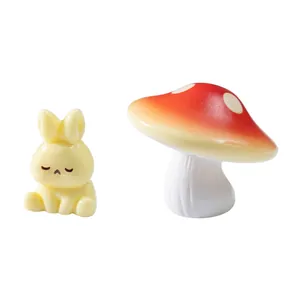 Adorable miniature yellow rabbit and red spotted mushroom ornaments for DIY micro-landscaping