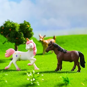 Figurines miniatures de licorne et cheval brun pour décoration de jardin féerique et ferme DIY