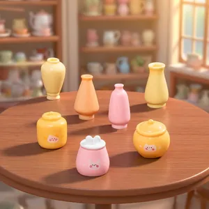 Collezione di vasi e barattoli in miniatura per casa delle bambole con stampe di animali