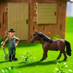 Miniature de paysage de ferme avec fermier et cheval pour la décoration de jardin