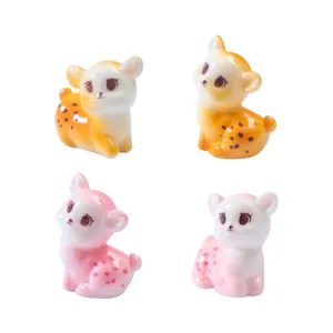 4er-Set niedliche Miniatur-Hirschfiguren in Rosa und Gelb für Feengarten DIY Deko.