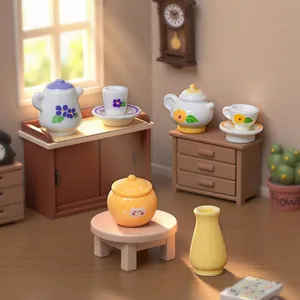 Set da tè in miniatura per casa delle bambole con teiere e vasi per decorazione fai da te