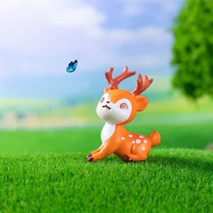 Miniatura di figurina di cervo cartone animato per decorazione di giardino fatato fai da te