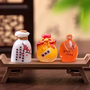 Miniature peach wine bottle set with tray for dollhouse DIY micro-landscape decoration