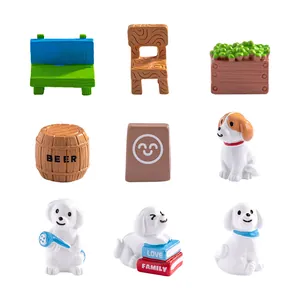 Miniature cartoon dog figurines and dollhouse accessories for micro landscape DIY.
