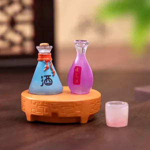 Creative miniature dollhouse wine bottles set on stand for DIY micro landscape decor