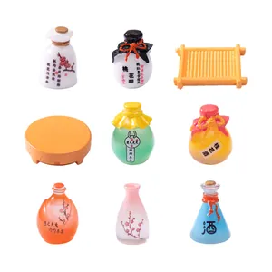 Exquisite miniature Chinese wine bottles and tray set for dollhouse DIY micro landscape
